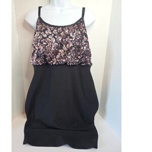 Torrid Rose/Pink Sequin Black Body Con Bandage Cami Dress SZ 1X Adjustable Strap